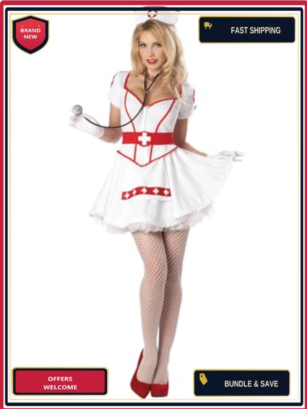 California Costumes Nurse Heartbreaker Adult Costume L Dress Hat Belt